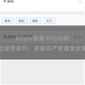 Bitpie恢复 Bitpie钱包使用技巧：多链资产管理全攻略